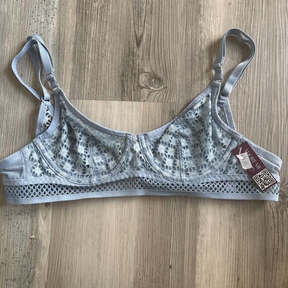 NWT Adore Me Unlined Underwire Mesh Embroidered Light  Ashley Blue Bra 32A - Picture 1 of 7